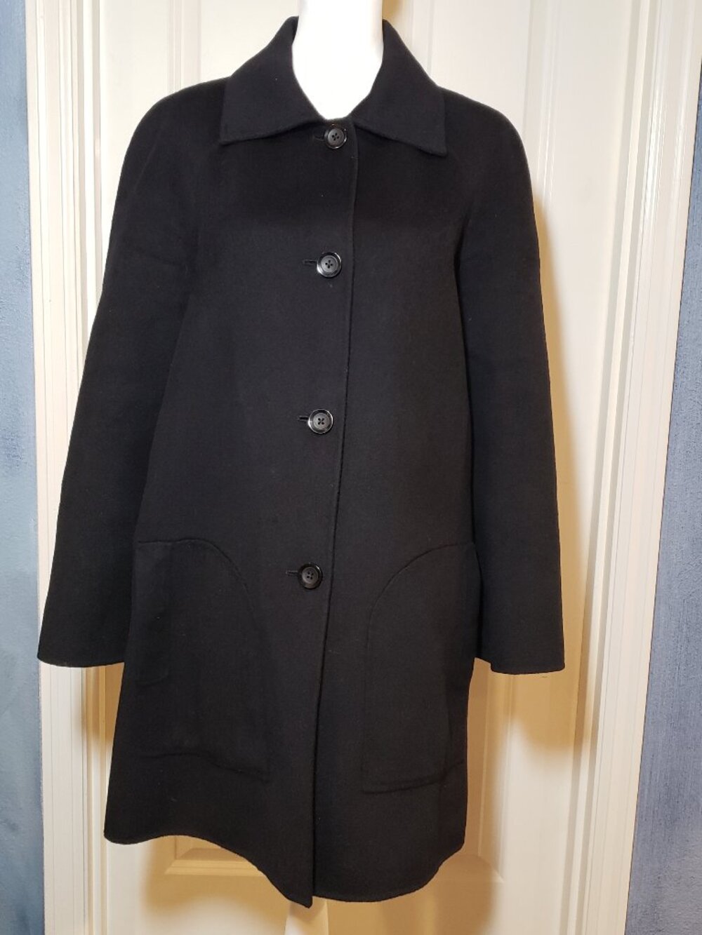 St John Black Angora and Wool Overcoat